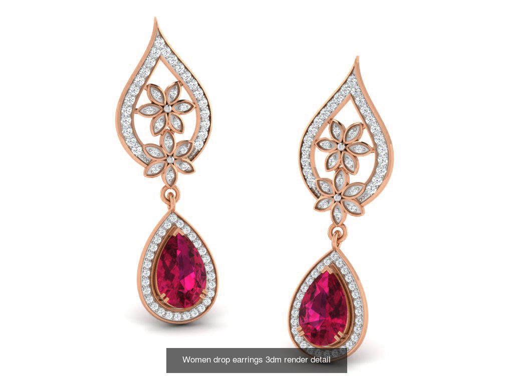 162 Women drop earrings 3dm render detail  3D Model Collection_77
