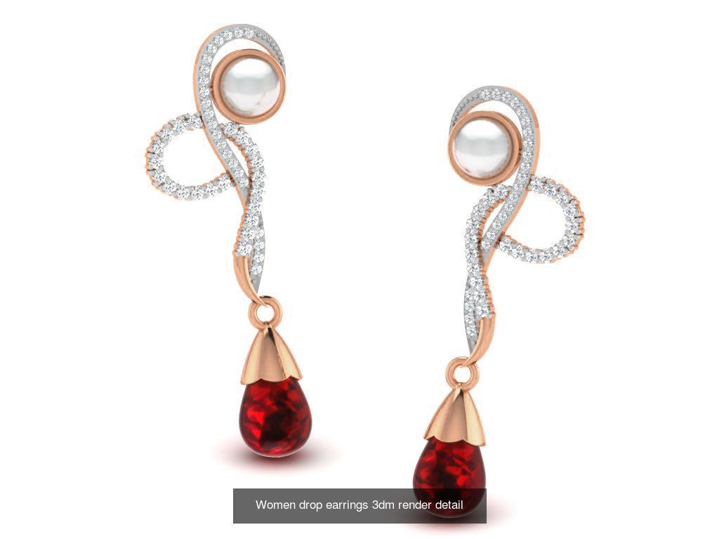 162 Women drop earrings 3dm render detail  3D Model Collection_160