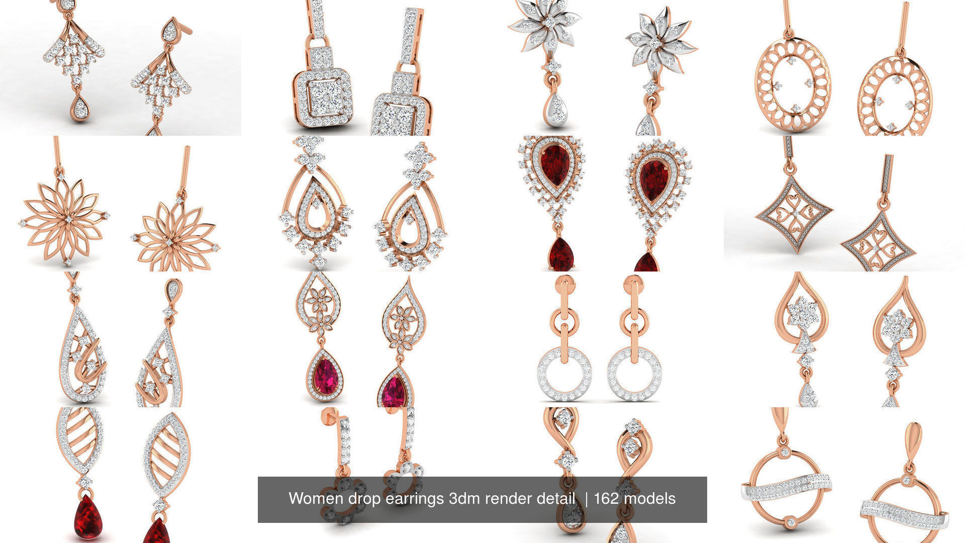 162 Women drop earrings 3dm render detail  3D Model Collection_6