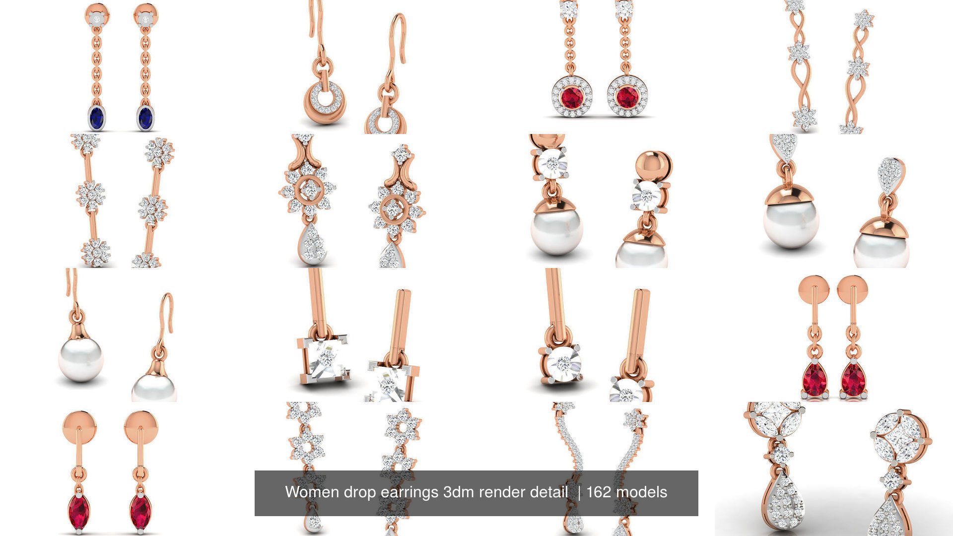 162 Women drop earrings 3dm render detail  3D Model Collection_18