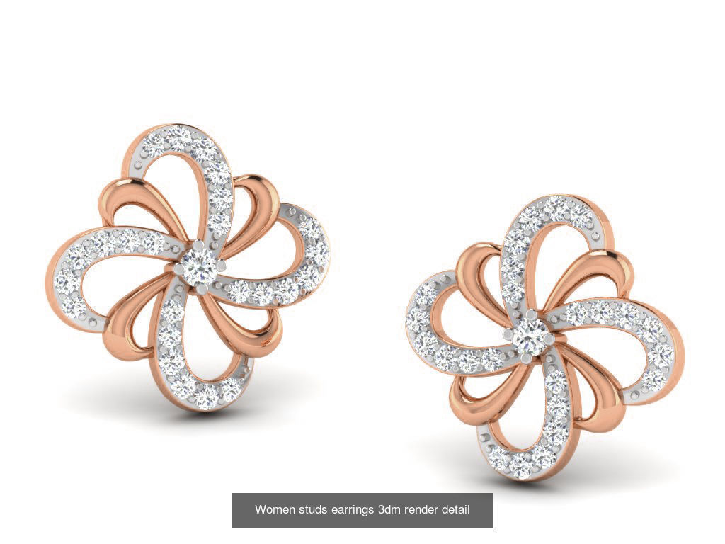 395 Women studs earrings 3dm render detail  3D Model Collection_224