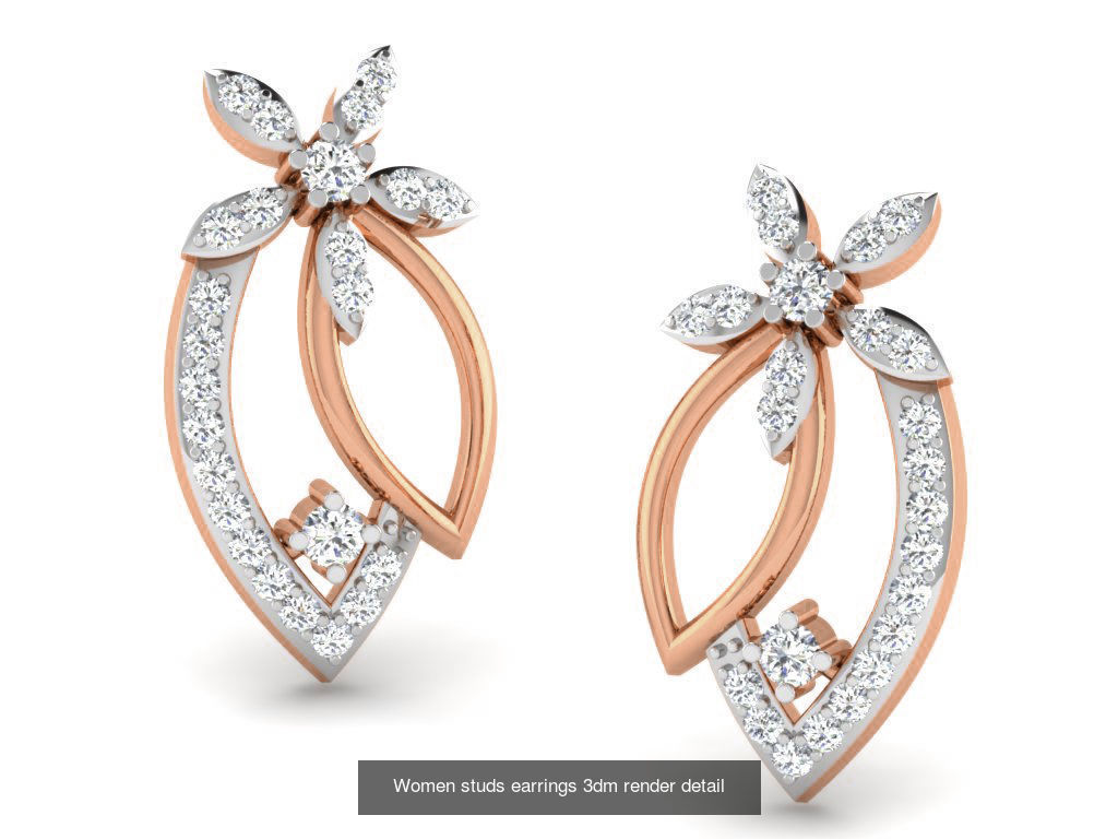 395 Women studs earrings 3dm render detail  3D Model Collection_105