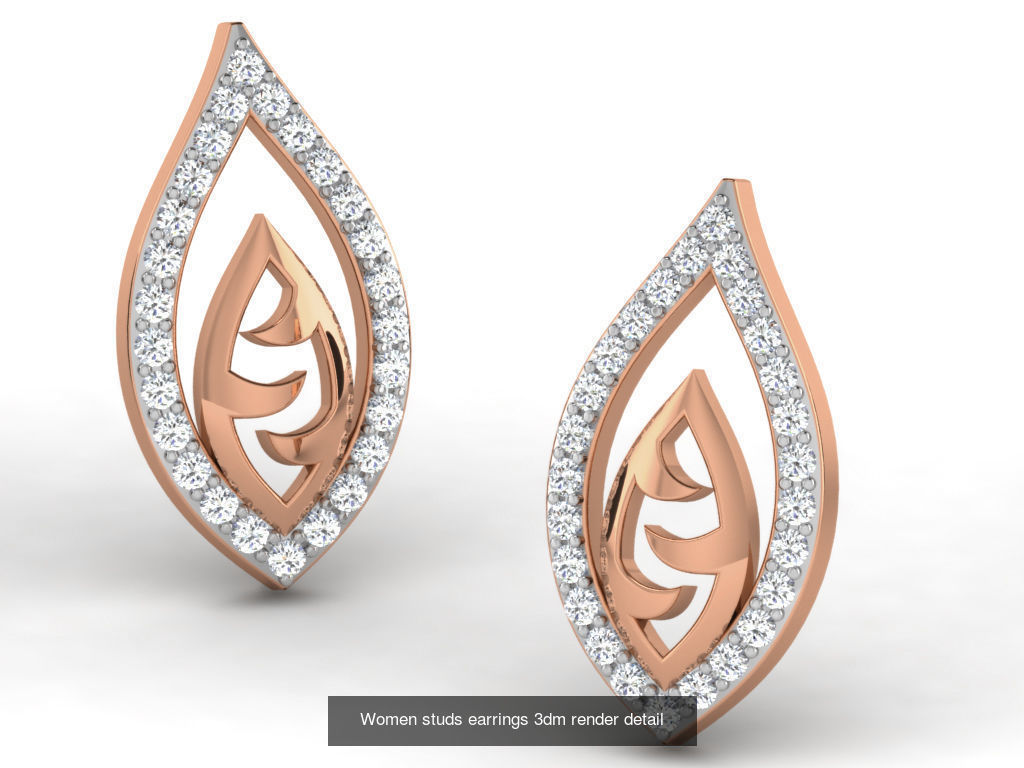 395 Women studs earrings 3dm render detail  3D Model Collection_135