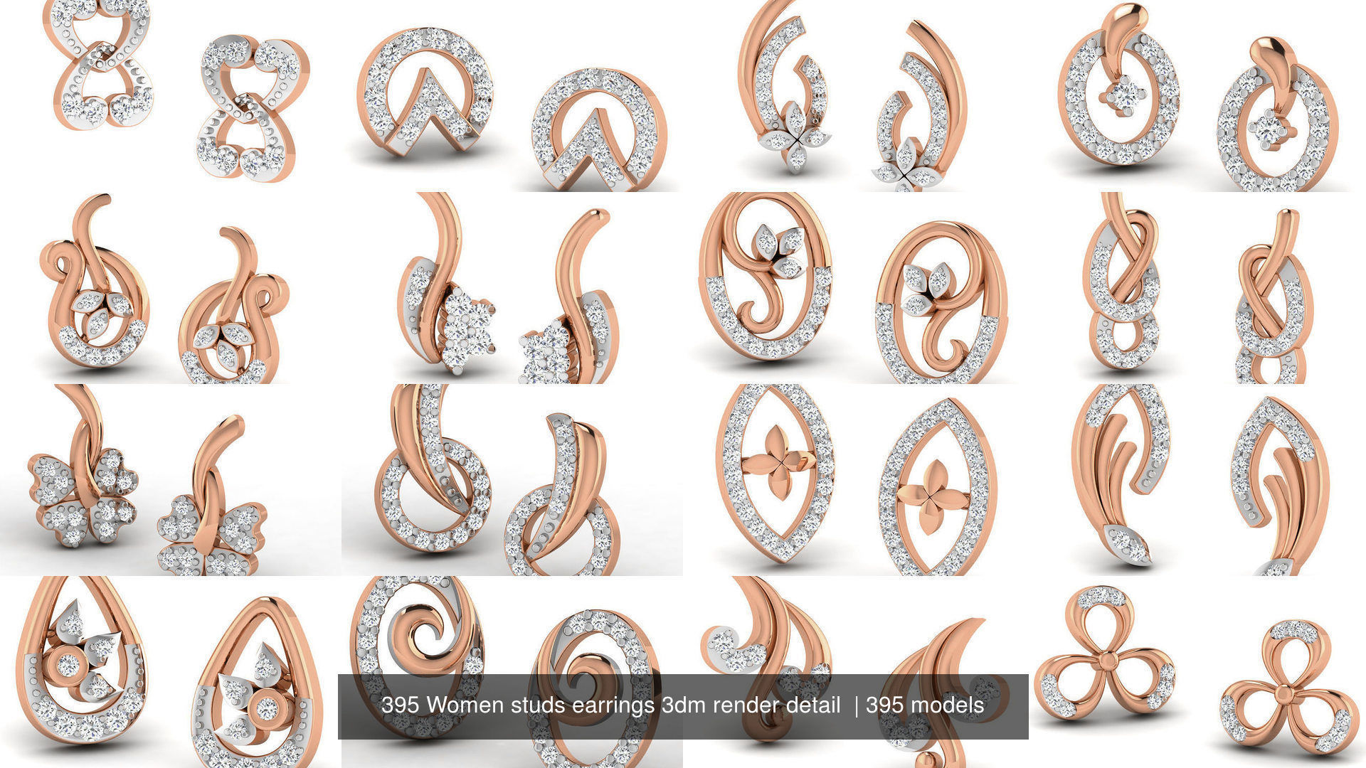 395 Women studs earrings 3dm render detail  3D Model Collection_37