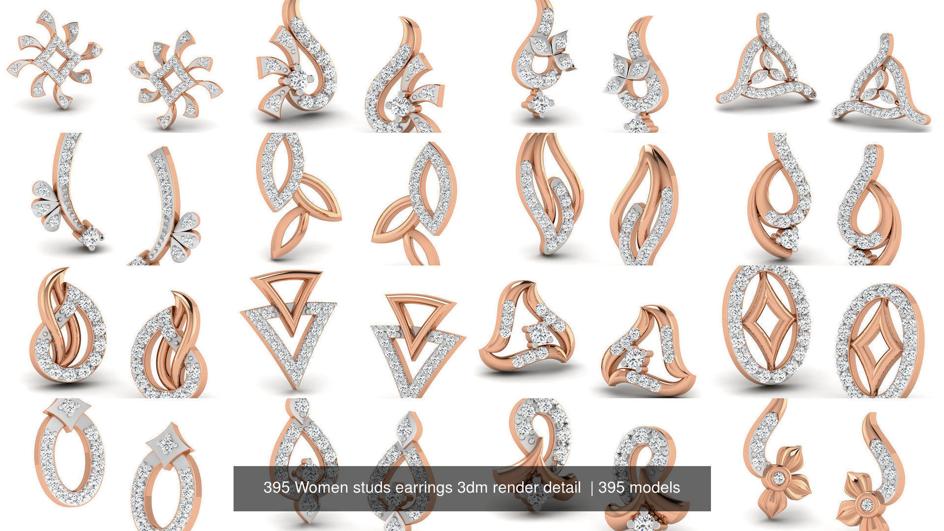 395 Women studs earrings 3dm render detail  3D Model Collection_34