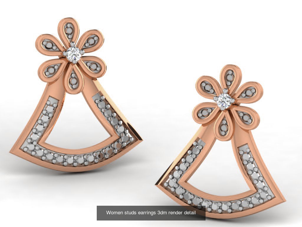 395 Women studs earrings 3dm render detail  3D Model Collection_98