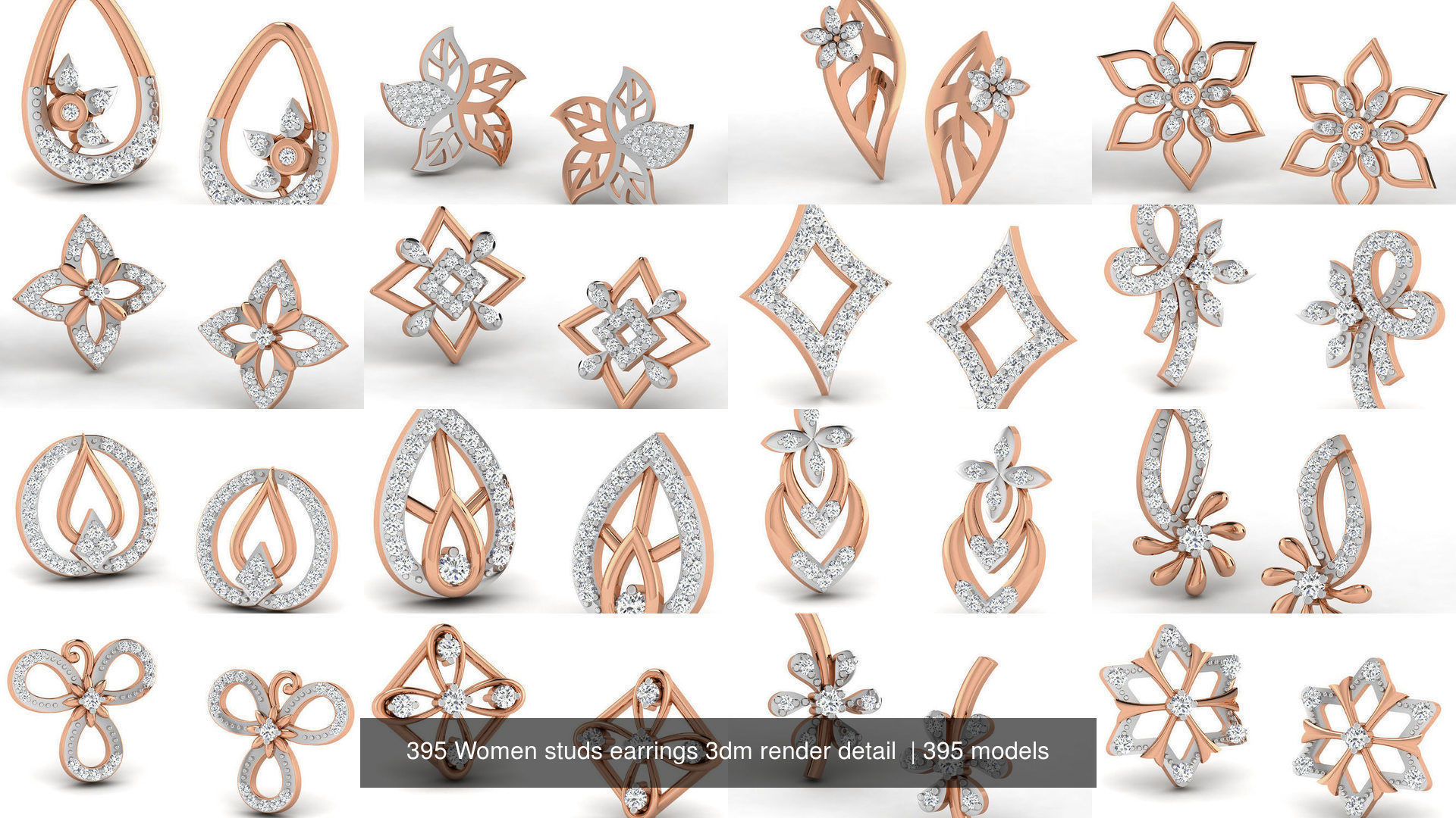 395 Women studs earrings 3dm render detail  3D Model Collection_20