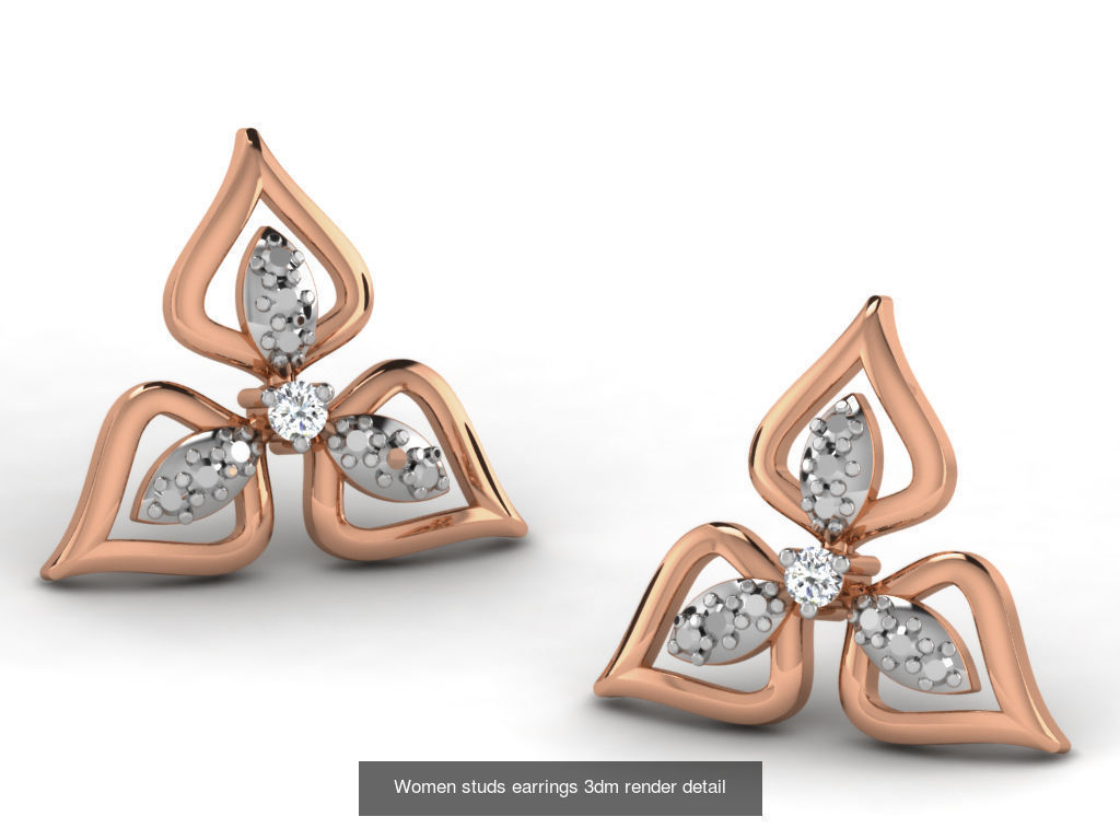 395 Women studs earrings 3dm render detail  3D Model Collection_81