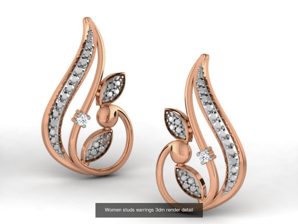 395 Women studs earrings 3dm render detail  3D Model Collection_82