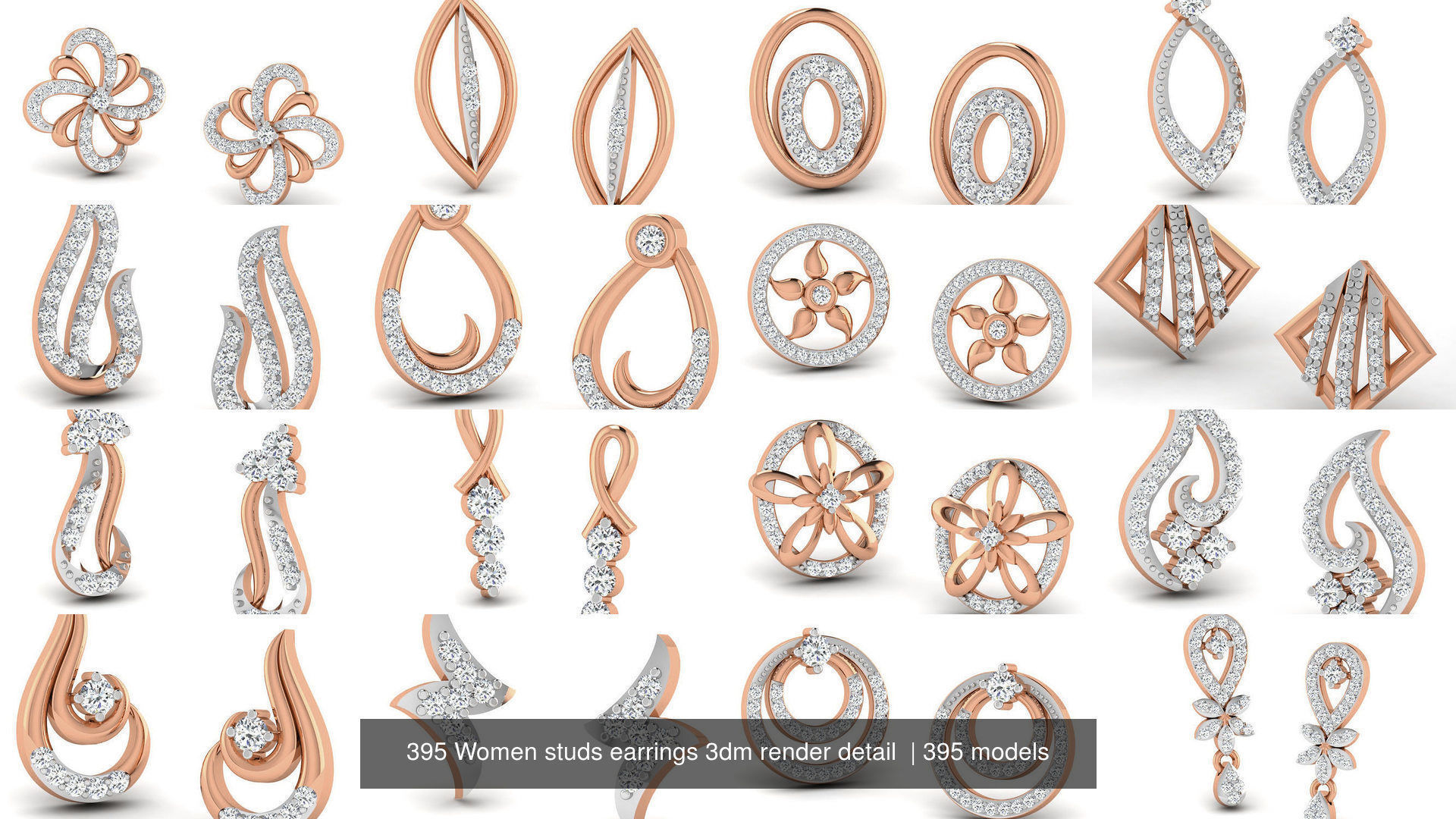 395 Women studs earrings 3dm render detail  3D Model Collection_22