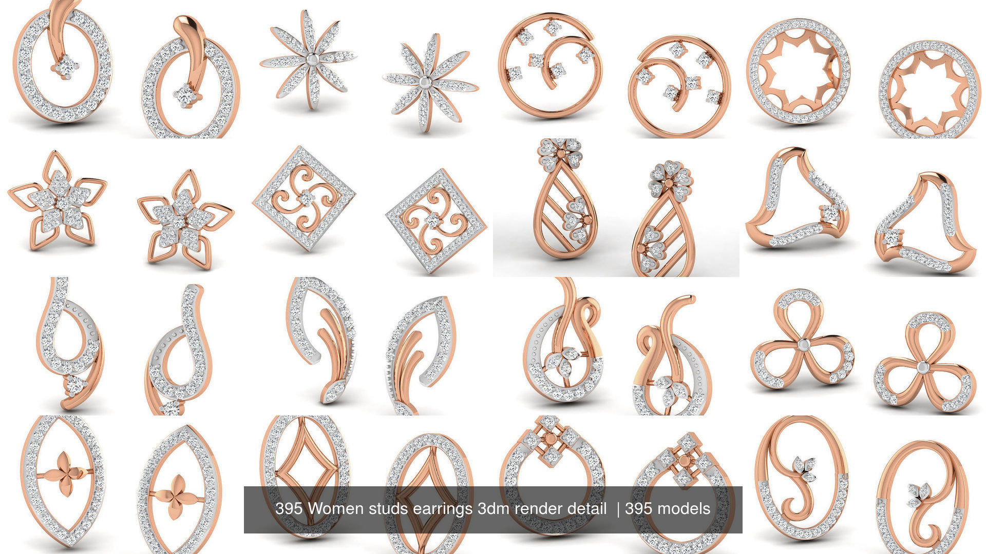 395 Women studs earrings 3dm render detail  3D Model Collection_18
