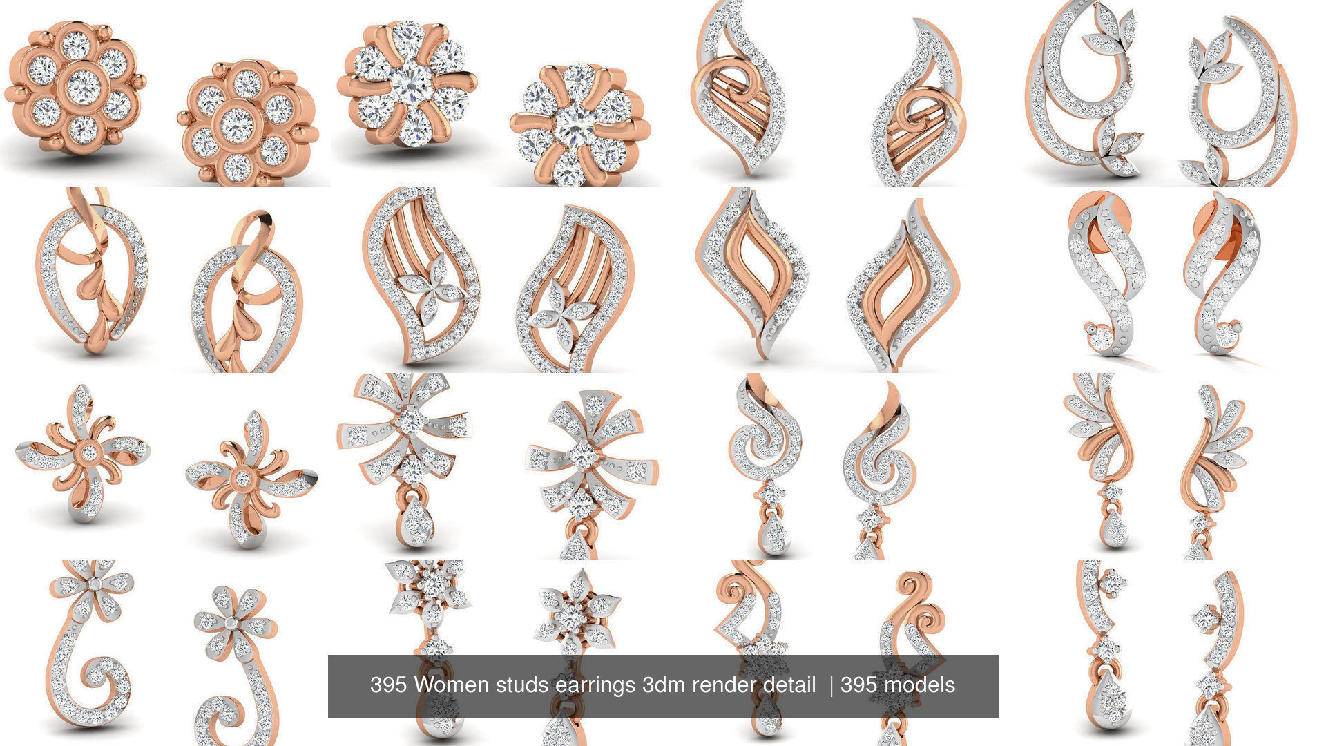 395 Women studs earrings 3dm render detail  3D Model Collection_25