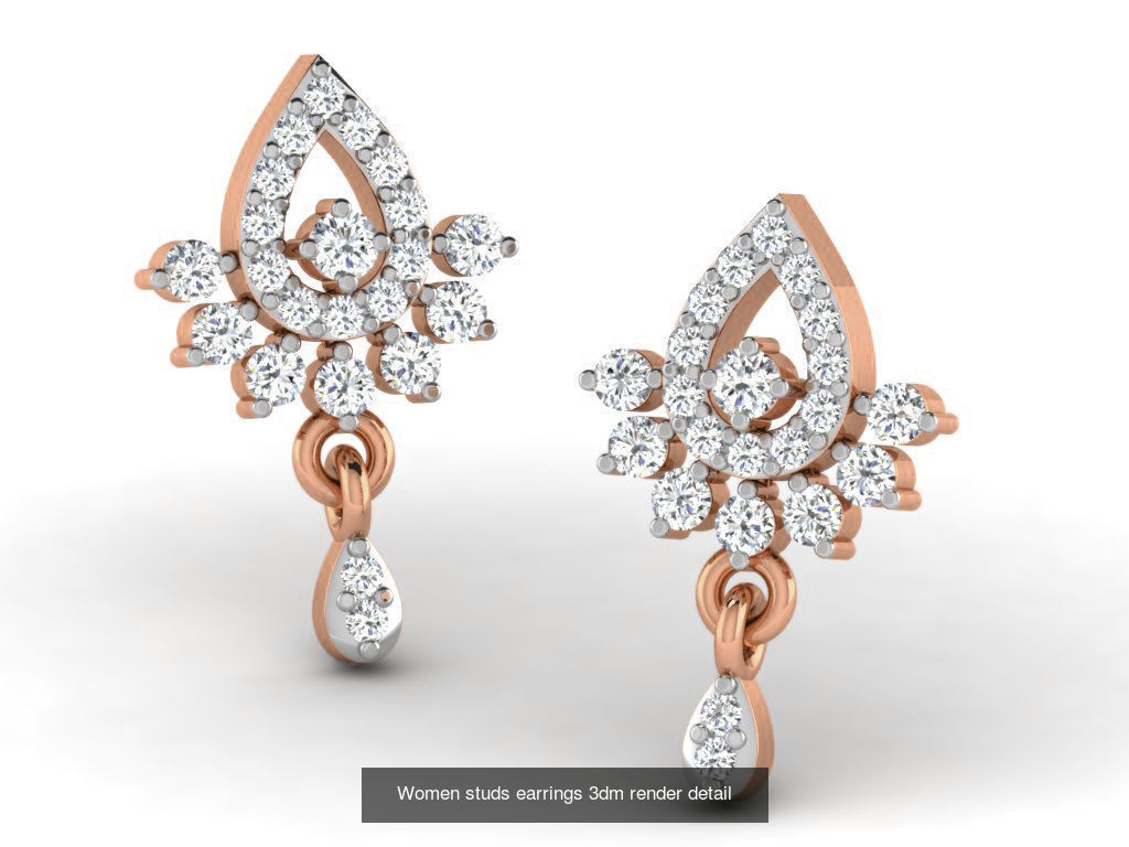 395 Women studs earrings 3dm render detail  3D Model Collection_141