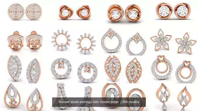 395 Women studs earrings 3dm render detail  3D Model Collection