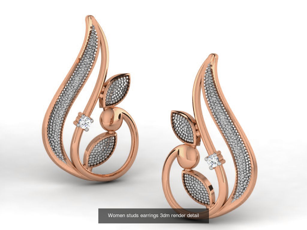395 Women studs earrings 3dm render detail  3D Model Collection_99