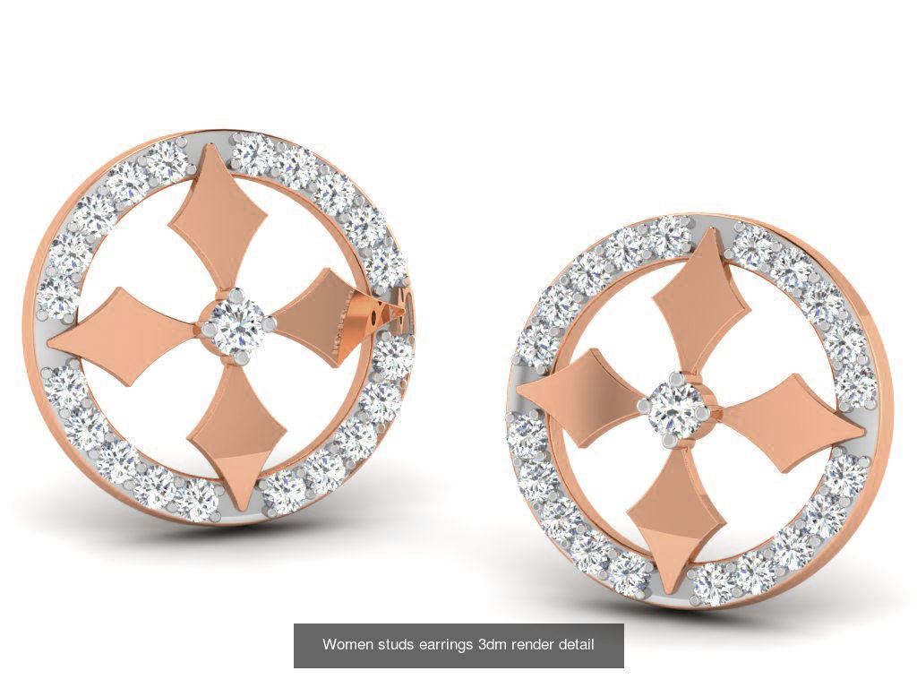 395 Women studs earrings 3dm render detail  3D Model Collection_174