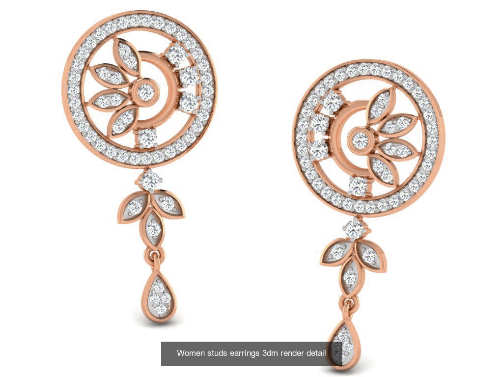 395 Women studs earrings 3dm render detail  3D Model Collection_137