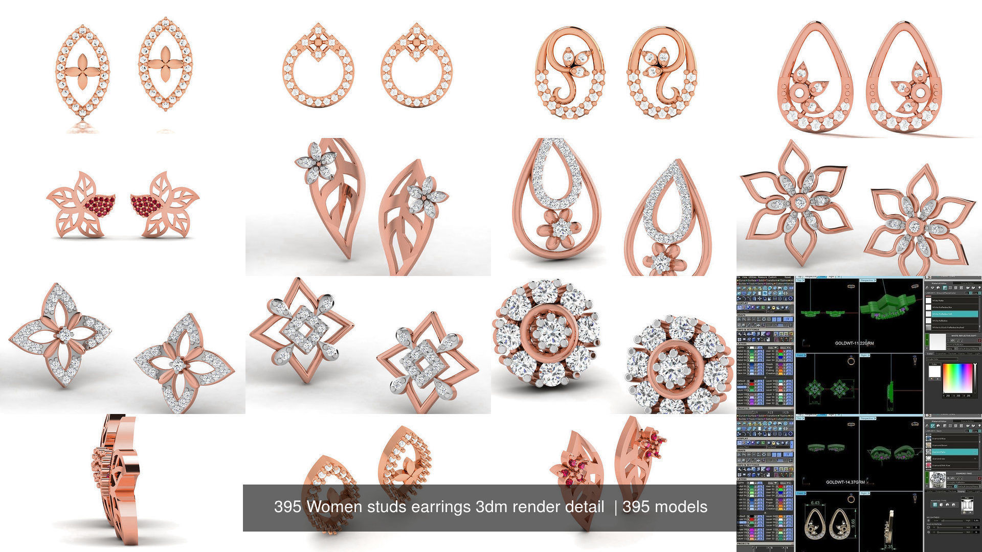 395 Women studs earrings 3dm render detail  3D Model Collection_60
