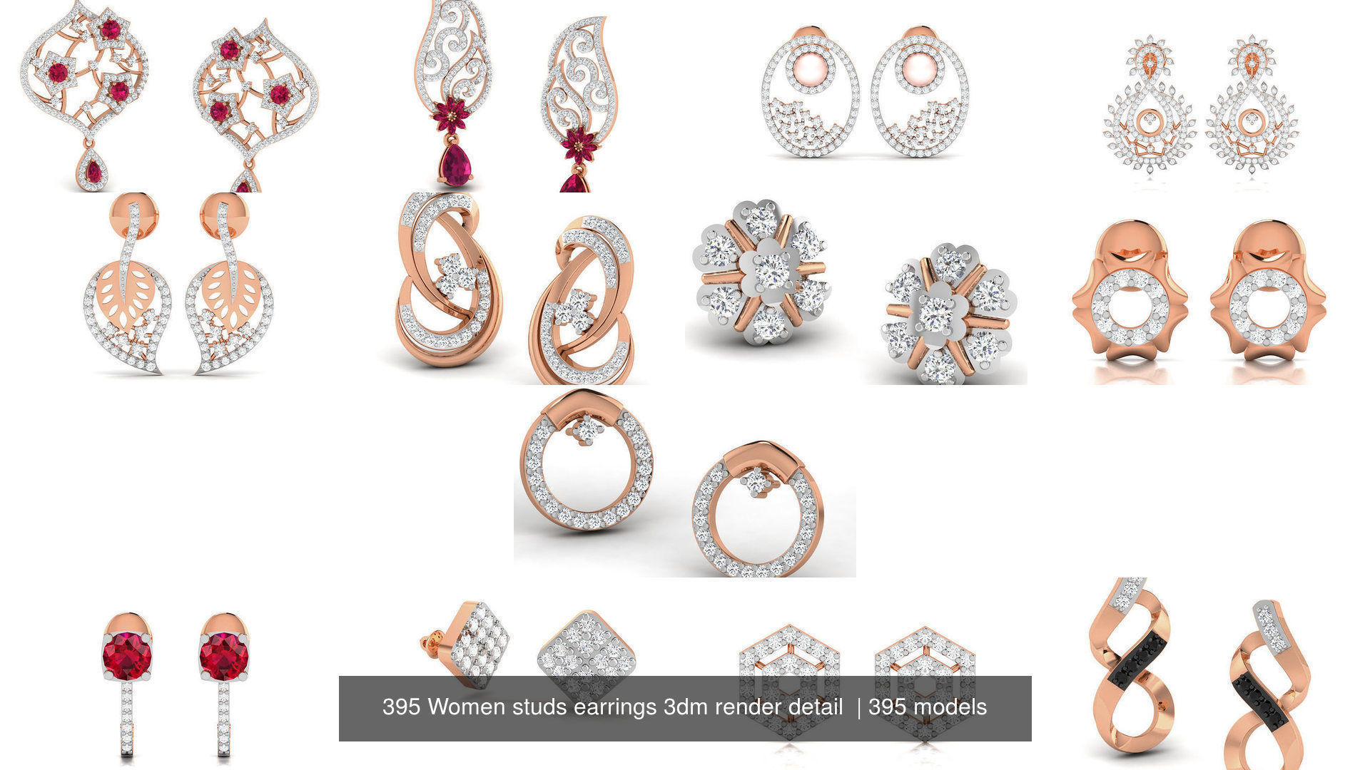 395 Women studs earrings 3dm render detail  3D Model Collection_49