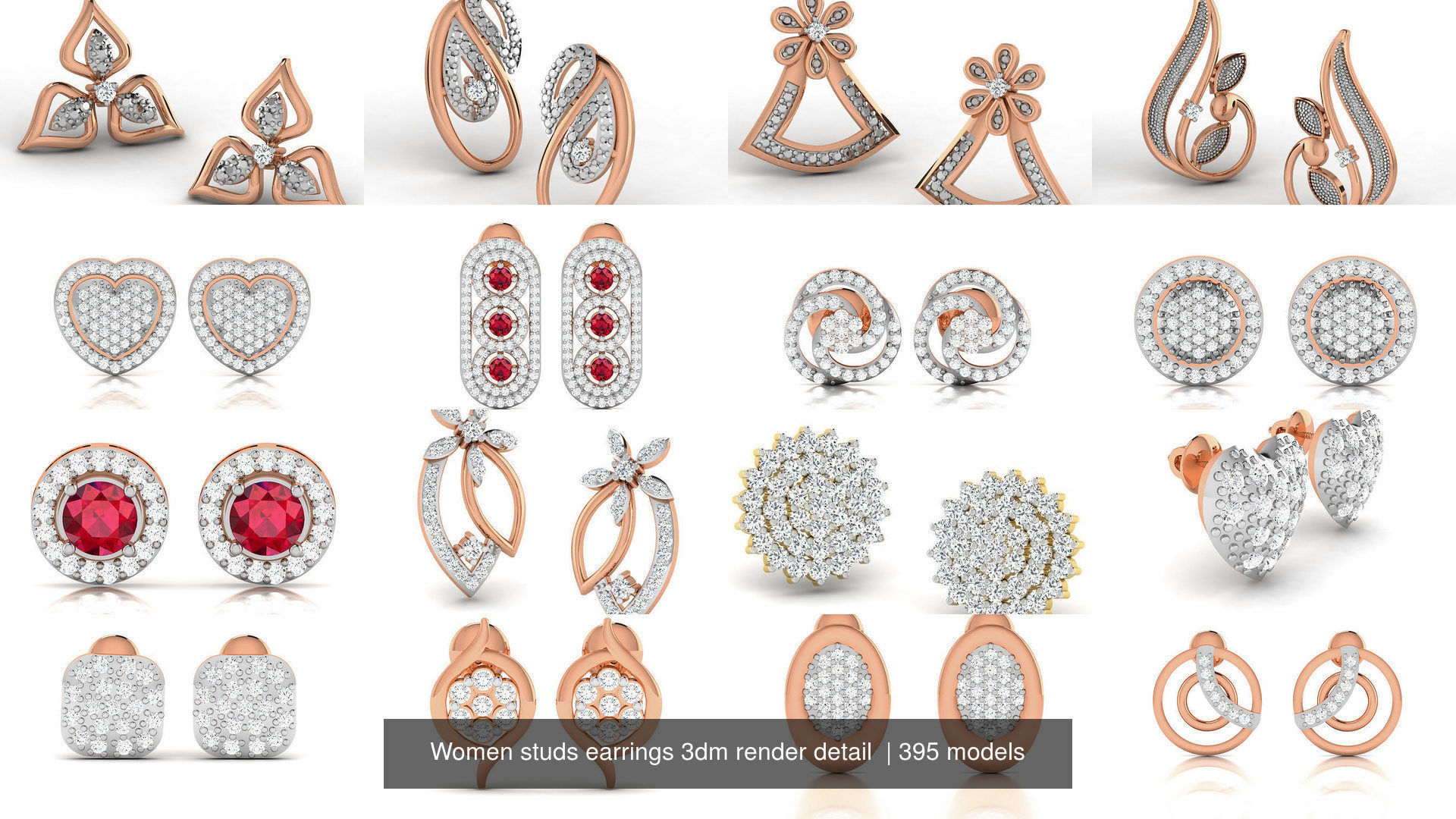 395 Women studs earrings 3dm render detail  3D Model Collection_6
