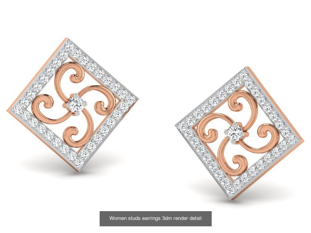 395 Women studs earrings 3dm render detail  3D Model Collection_197