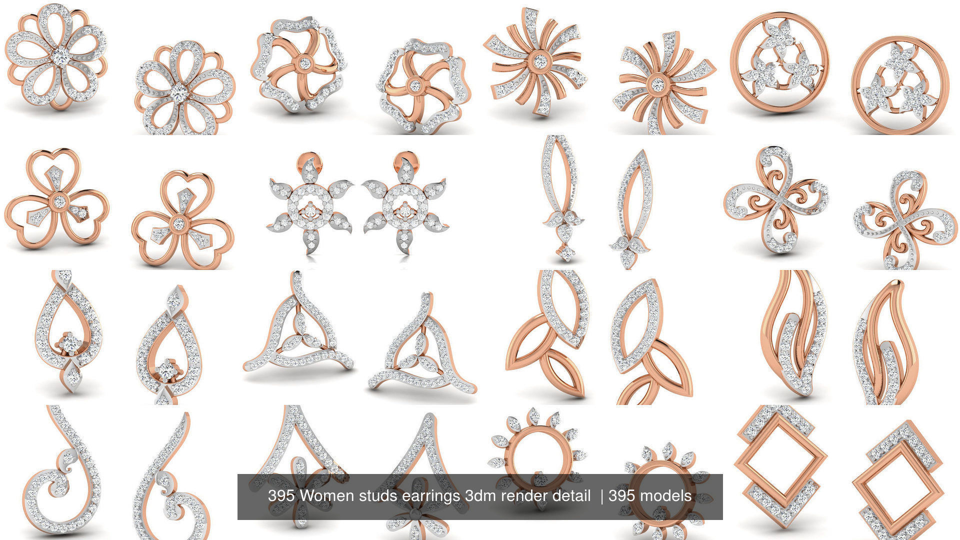 395 Women studs earrings 3dm render detail  3D Model Collection_16