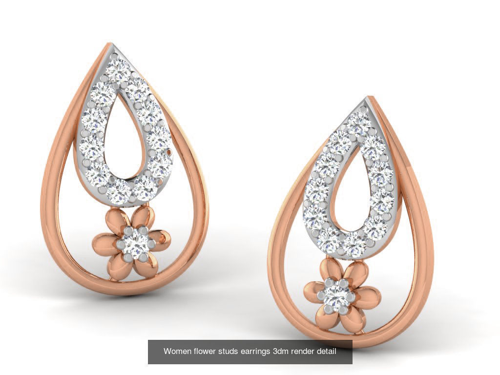 395 Women studs earrings 3dm render detail  3D Model Collection_59
