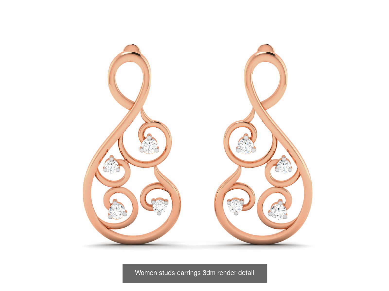395 Women studs earrings 3dm render detail  3D Model Collection_146