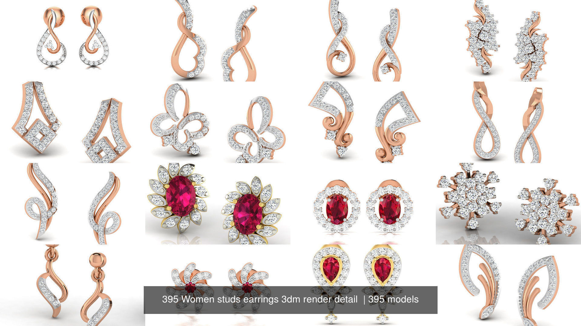 395 Women studs earrings 3dm render detail  3D Model Collection_58