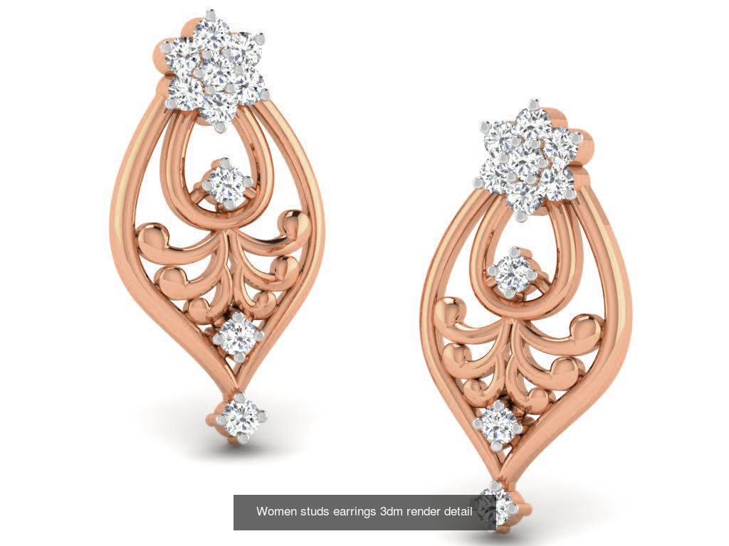 395 Women studs earrings 3dm render detail  3D Model Collection_149