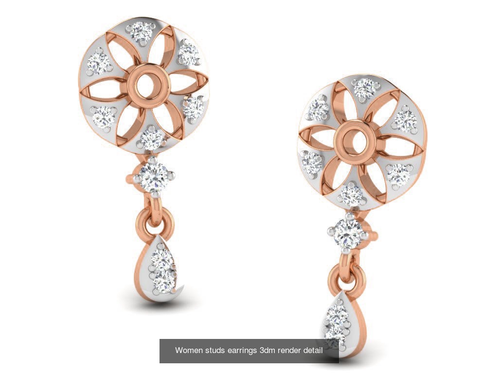 395 Women studs earrings 3dm render detail  3D Model Collection_147