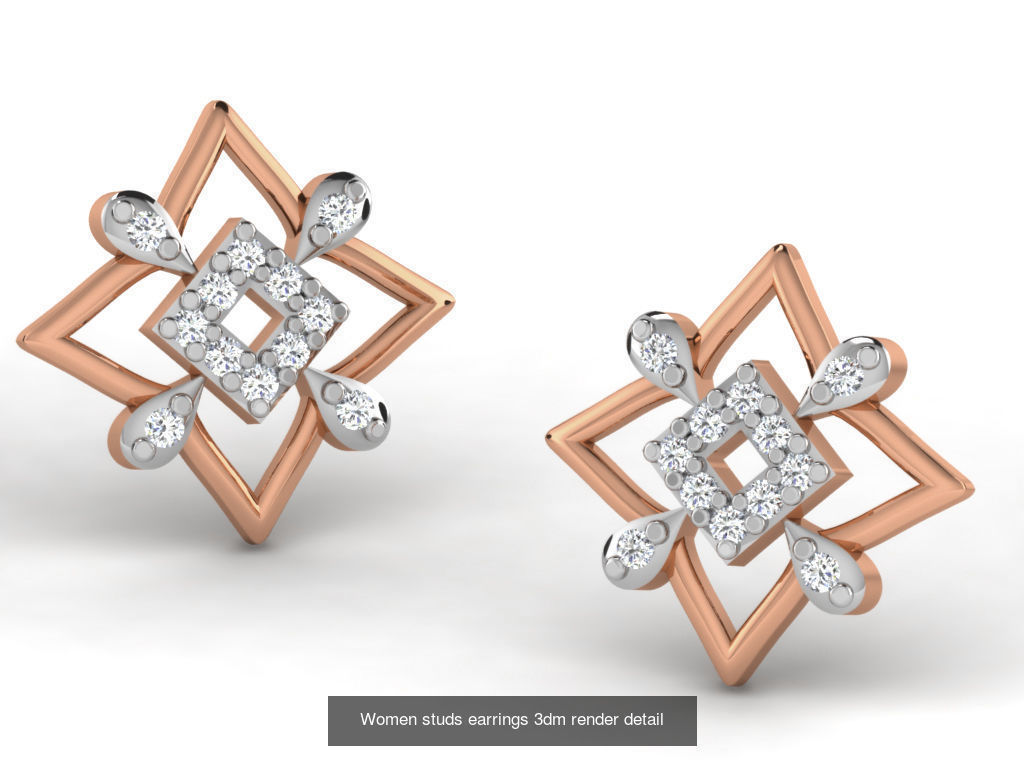 395 Women studs earrings 3dm render detail  3D Model Collection_213