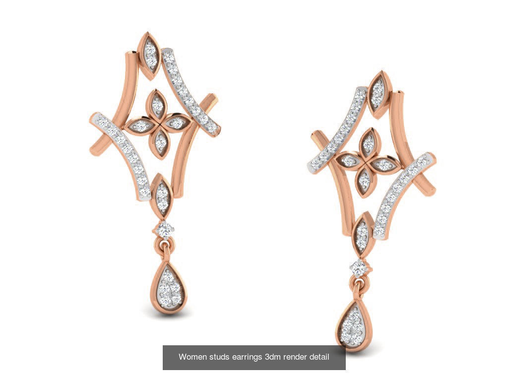 395 Women studs earrings 3dm render detail  3D Model Collection_138