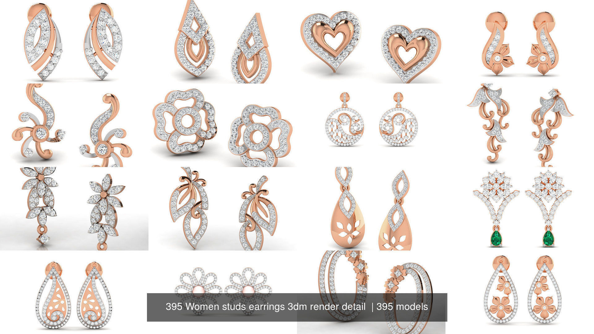 395 Women studs earrings 3dm render detail  3D Model Collection_46