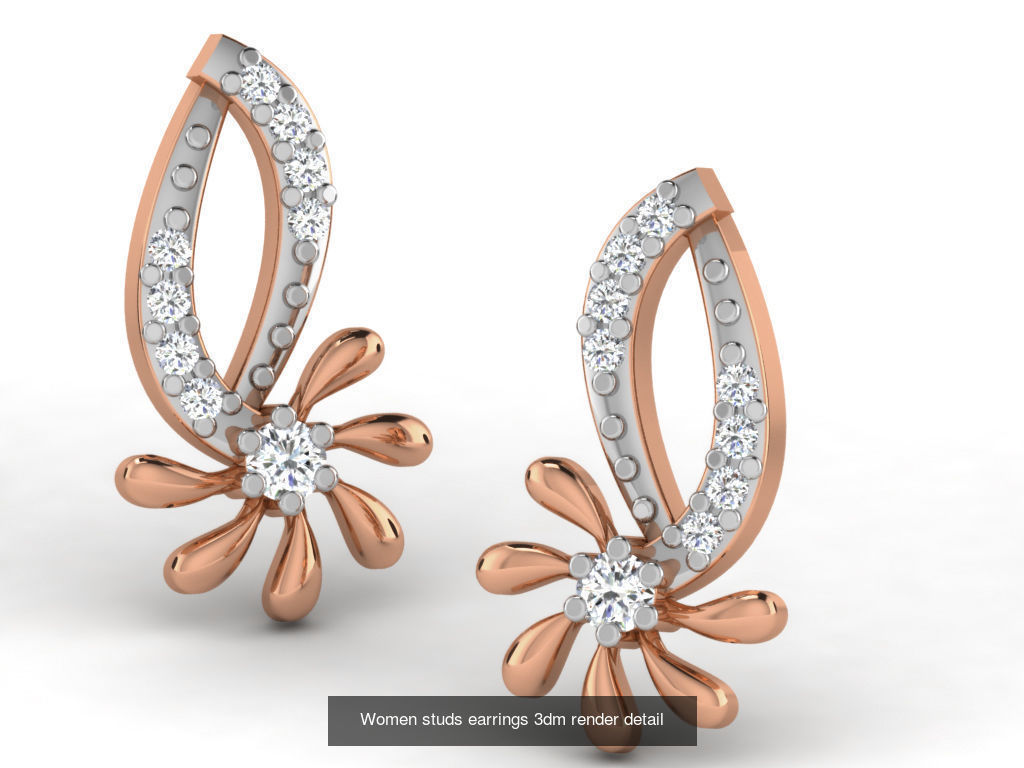 395 Women studs earrings 3dm render detail  3D Model Collection_219