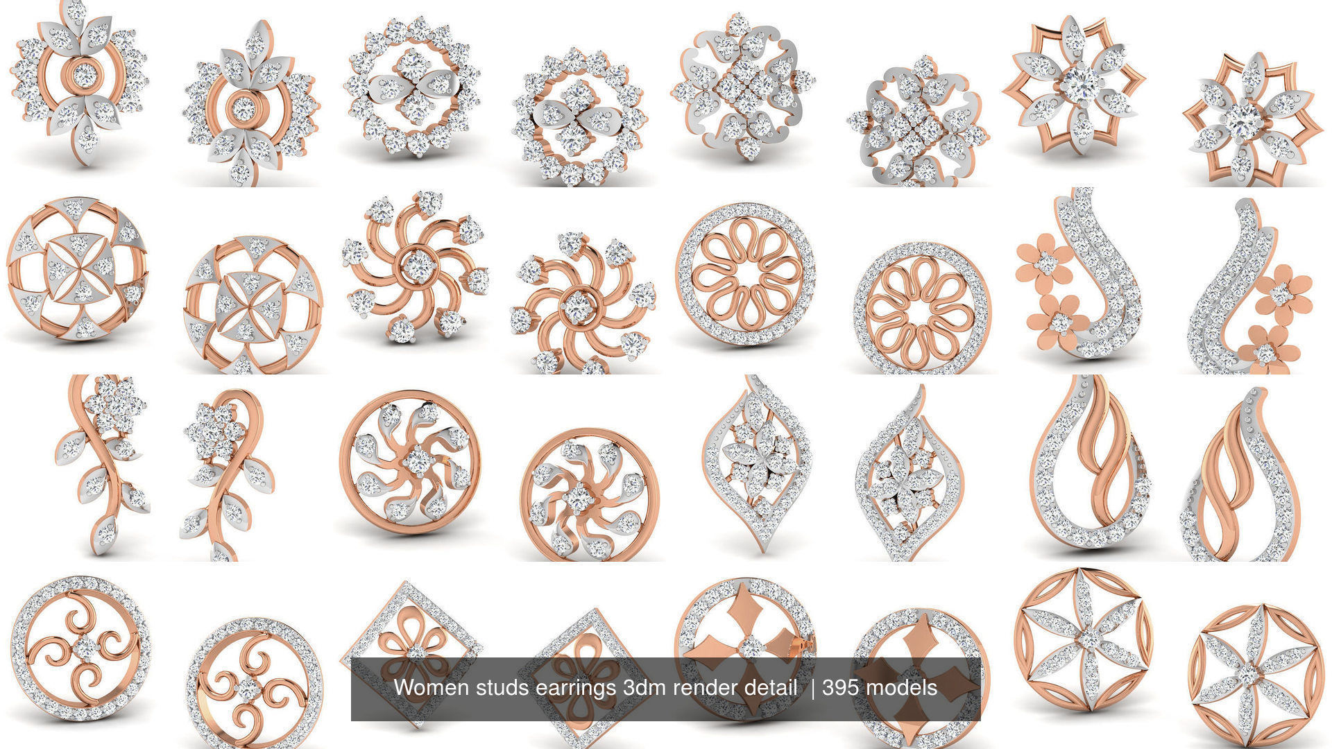 395 Women studs earrings 3dm render detail  3D Model Collection_14