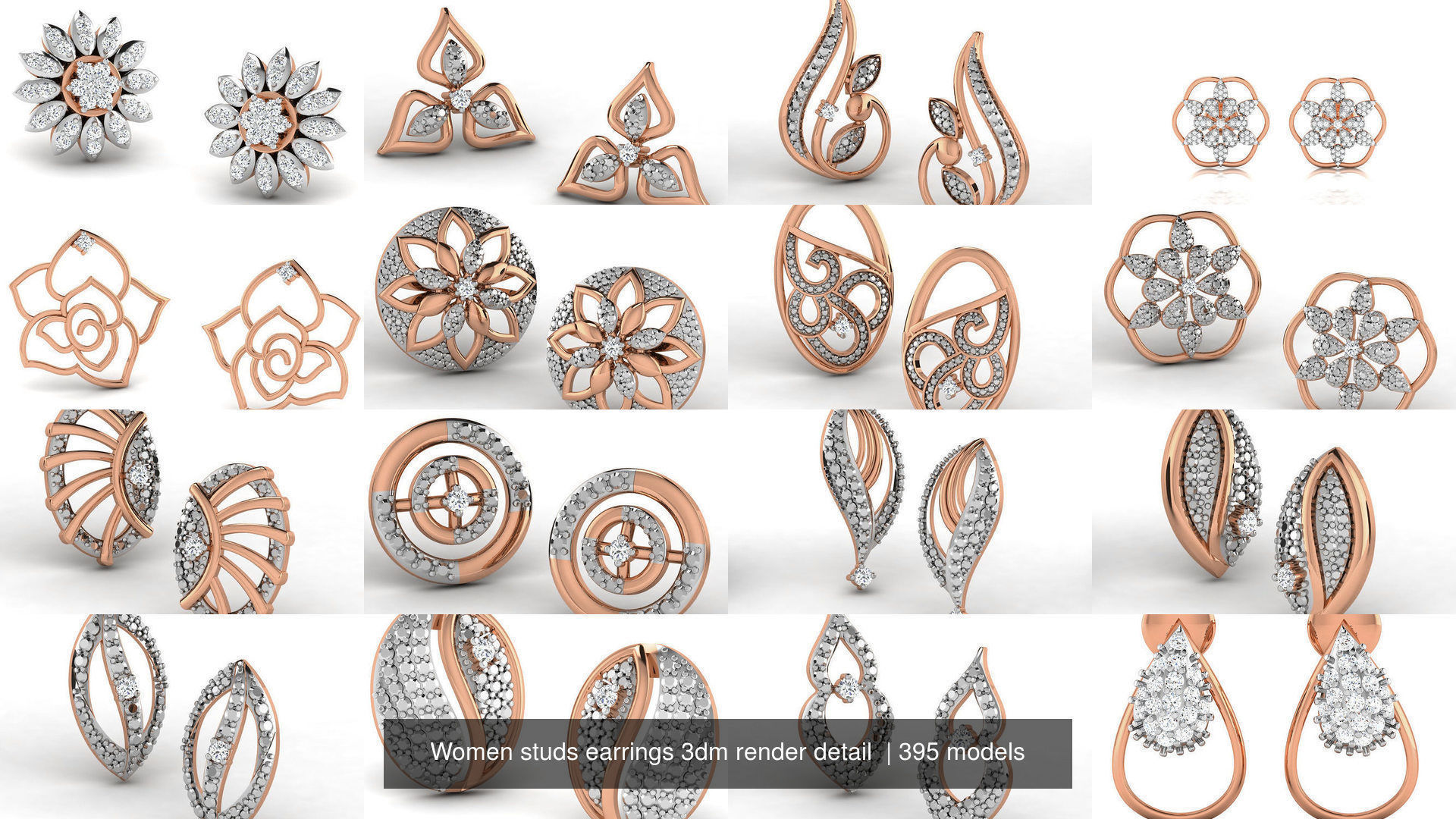 395 Women studs earrings 3dm render detail  3D Model Collection_4