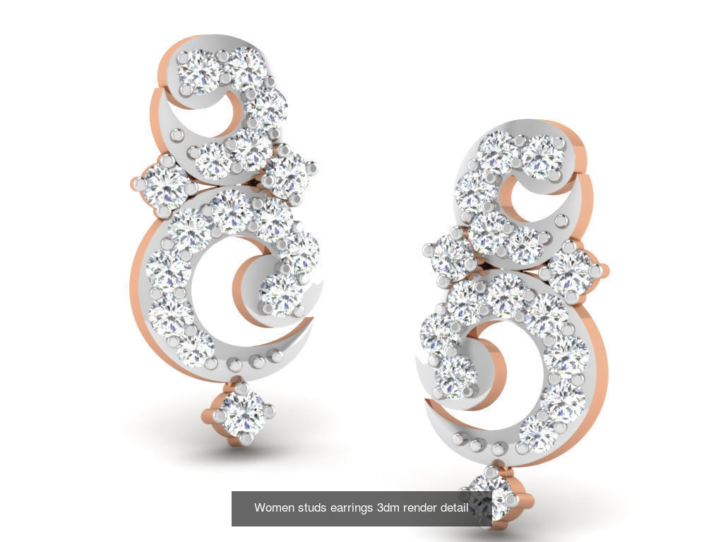 395 Women studs earrings 3dm render detail  3D Model Collection_124