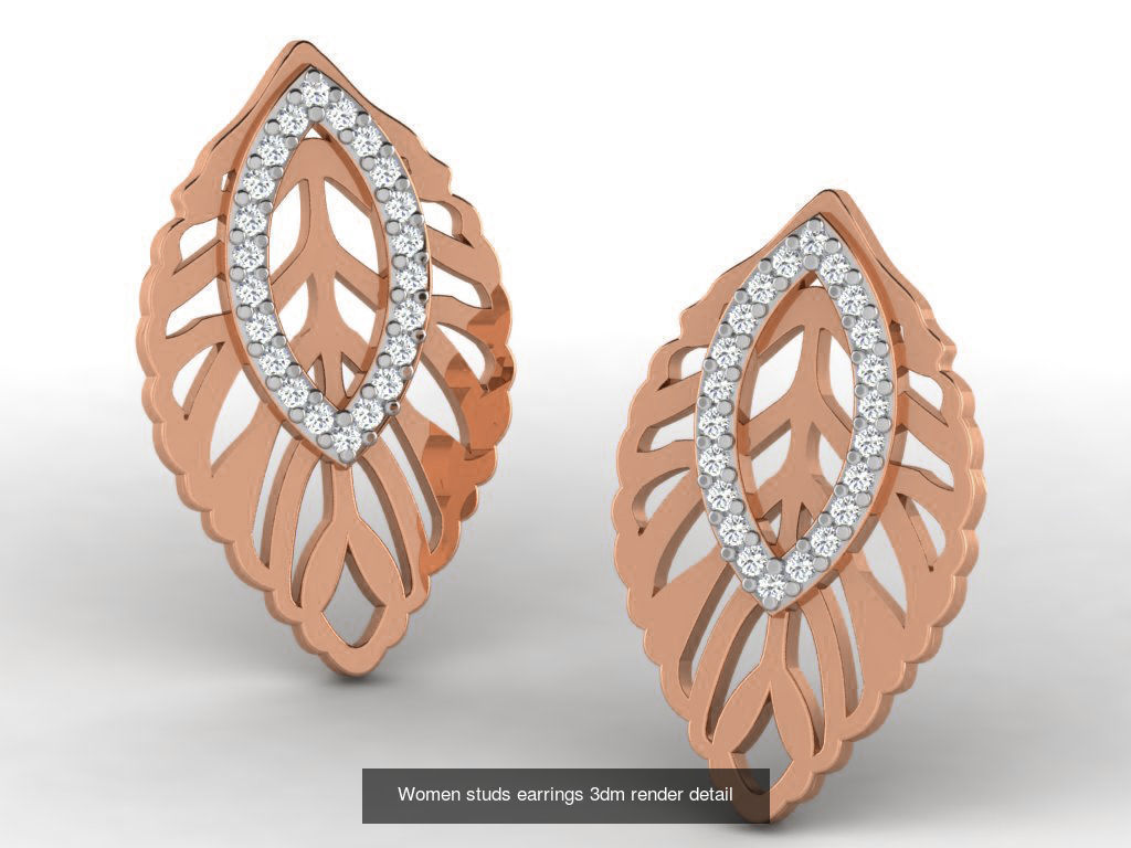 395 Women studs earrings 3dm render detail  3D Model Collection_143