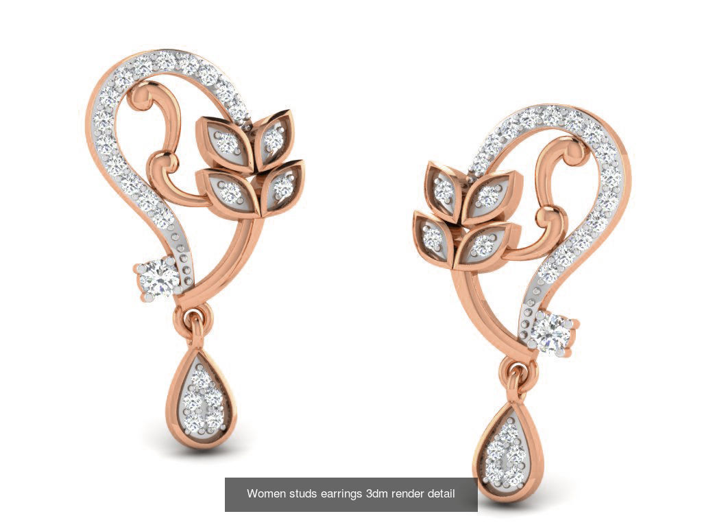 395 Women studs earrings 3dm render detail  3D Model Collection_139