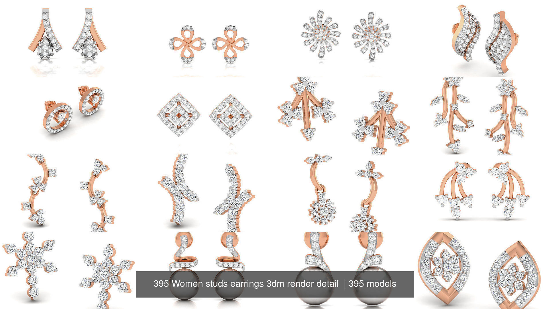 395 Women studs earrings 3dm render detail  3D Model Collection_52