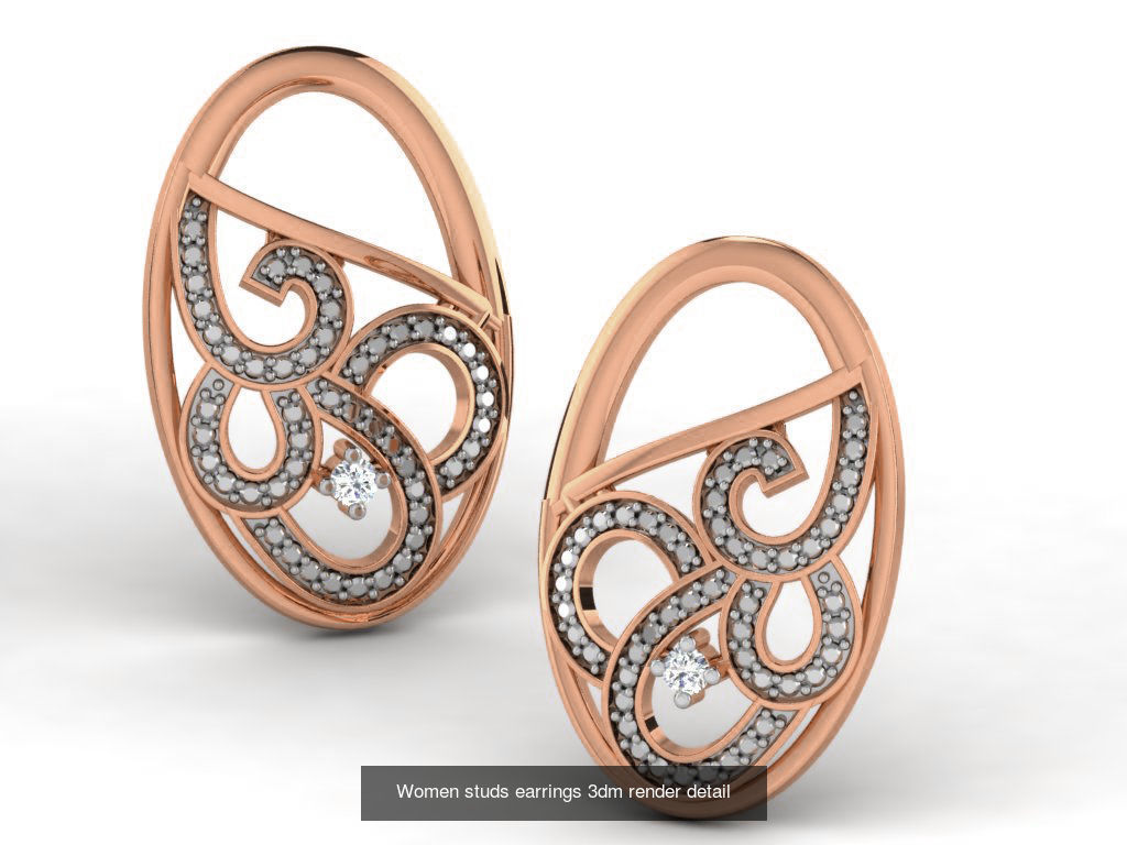 395 Women studs earrings 3dm render detail  3D Model Collection_86