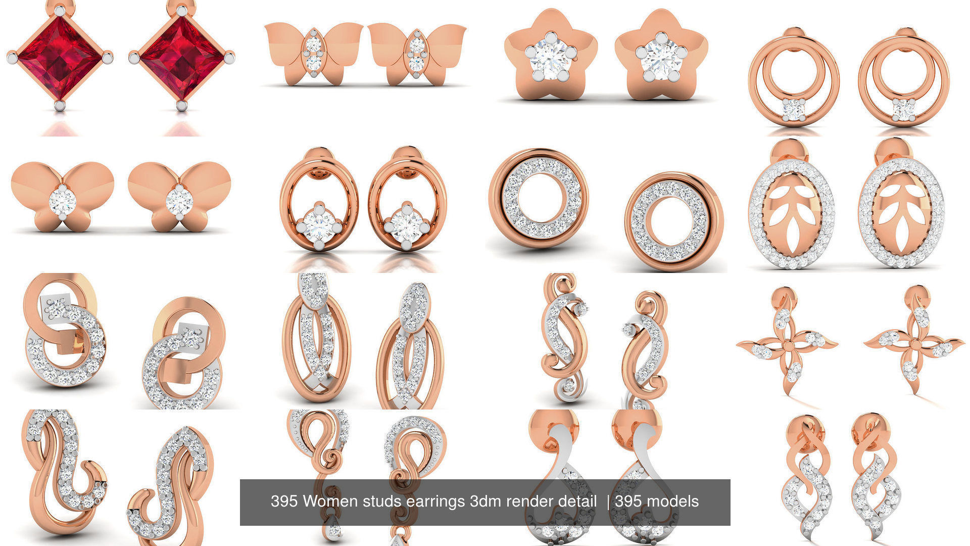 395 Women studs earrings 3dm render detail  3D Model Collection_43