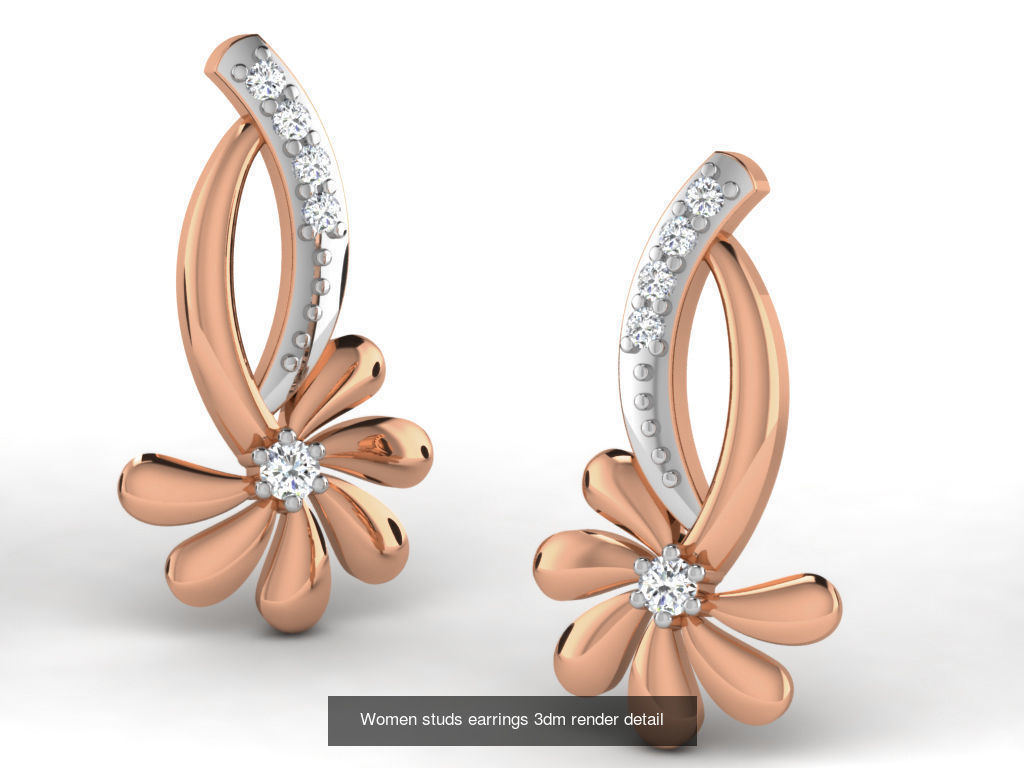 395 Women studs earrings 3dm render detail  3D Model Collection_130