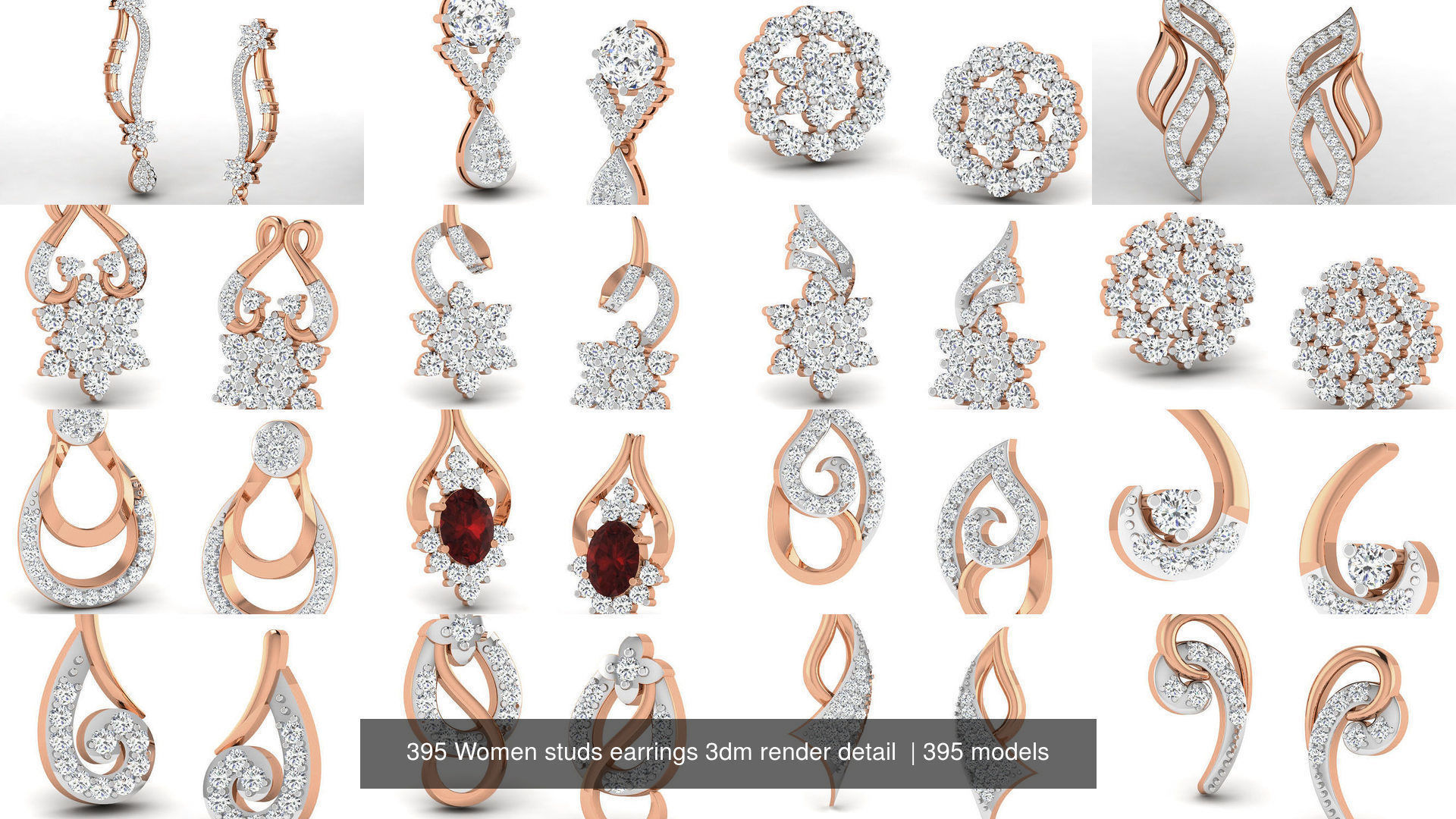 395 Women studs earrings 3dm render detail  3D Model Collection_55