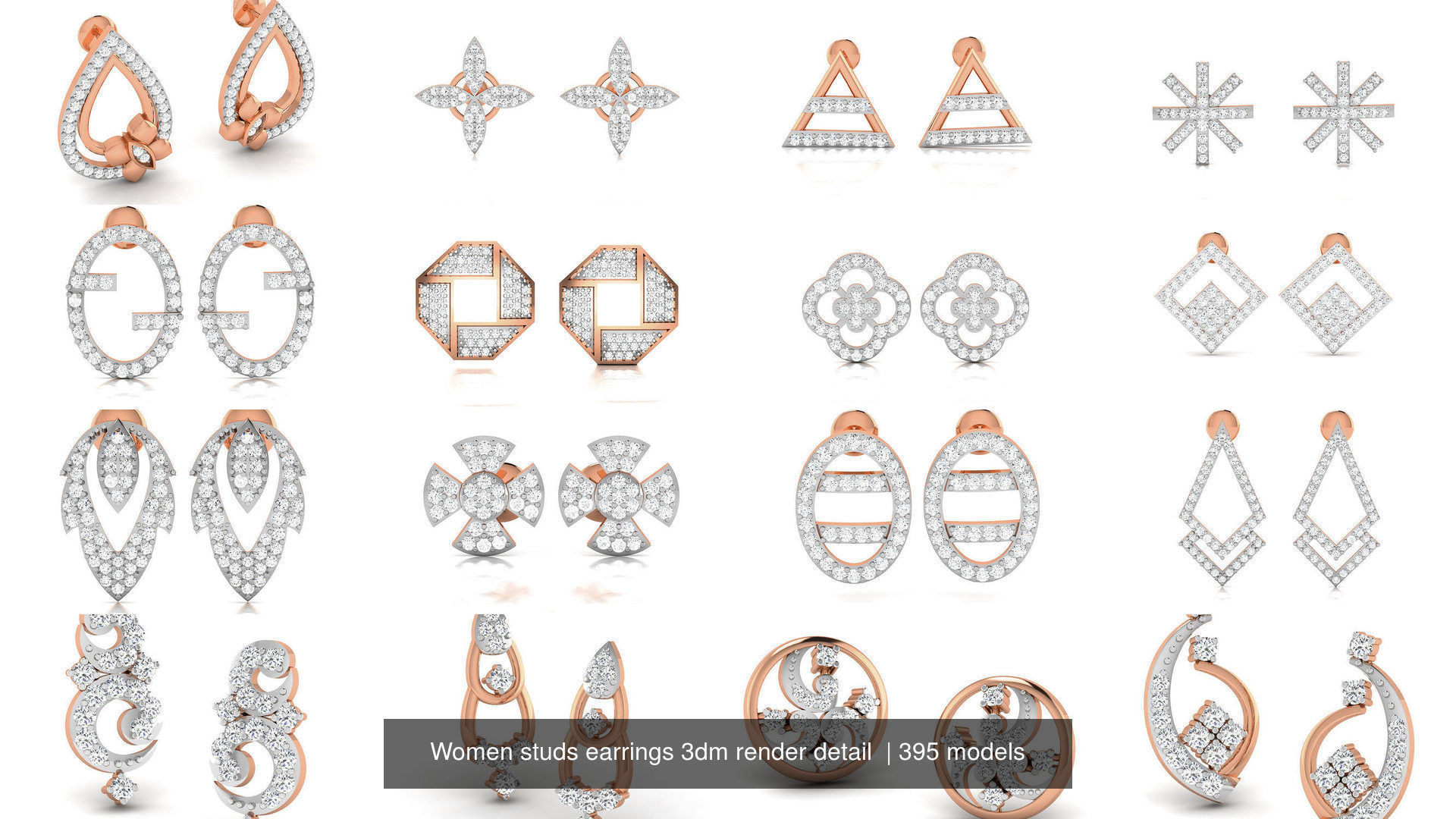 395 Women studs earrings 3dm render detail  3D Model Collection_8