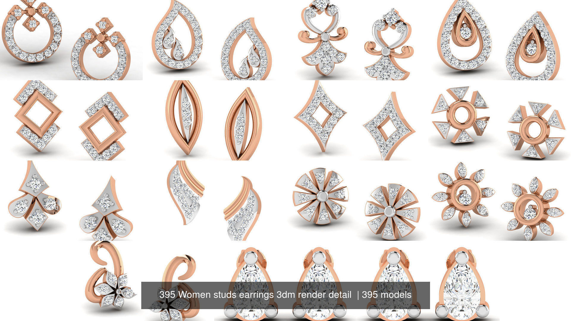 395 Women studs earrings 3dm render detail  3D Model Collection_40