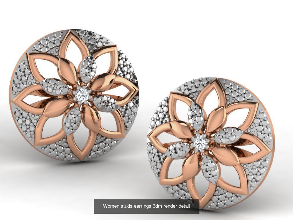 395 Women studs earrings 3dm render detail  3D Model Collection_85