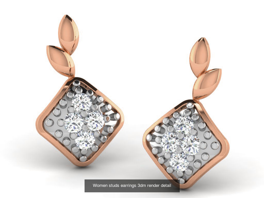 395 Women studs earrings 3dm render detail  3D Model Collection_65