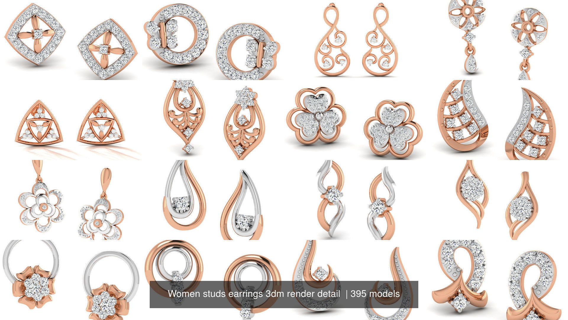 395 Women studs earrings 3dm render detail  3D Model Collection_12